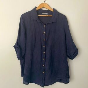 Linen Navy Button-Up Shirt